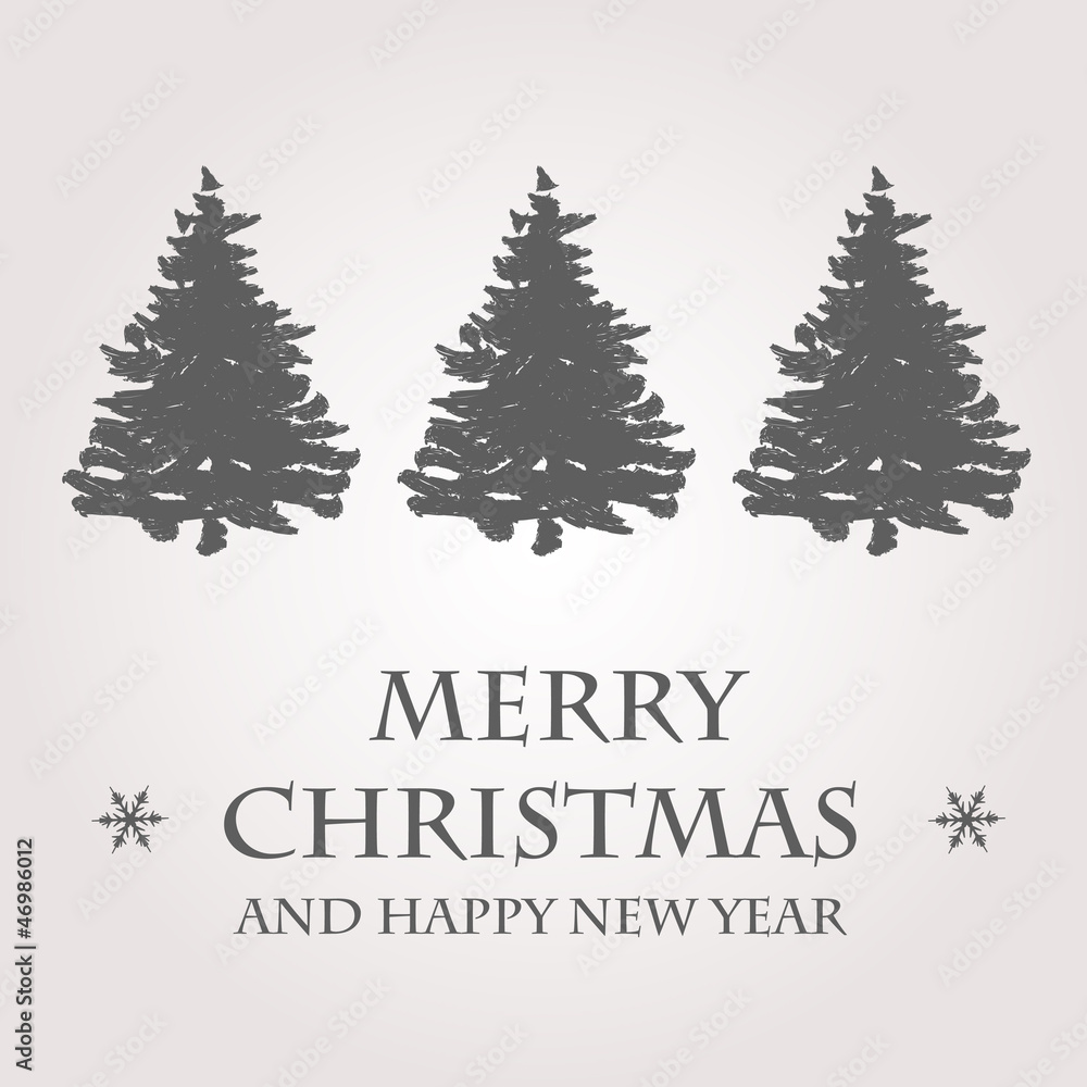 grey christmas card with christmas trees