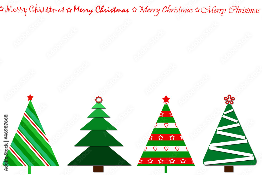 card design with a row of christmas trees  and greetings