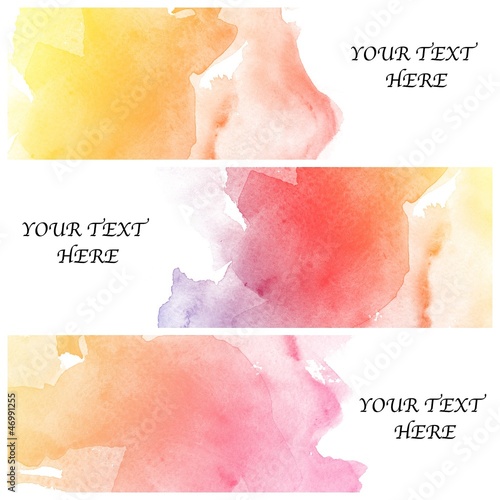 set of three banners, abstract colorful water color background
