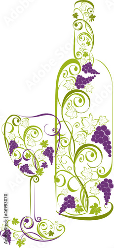 Stylized wine bottle and wine glass
