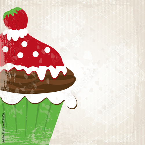 Erdbeer Cupcake auf Grunge Hintergrund