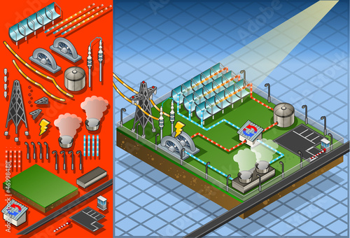 isometric termo solar plant in production of energy