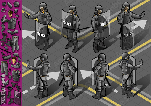 isometric set of eight policemans standing