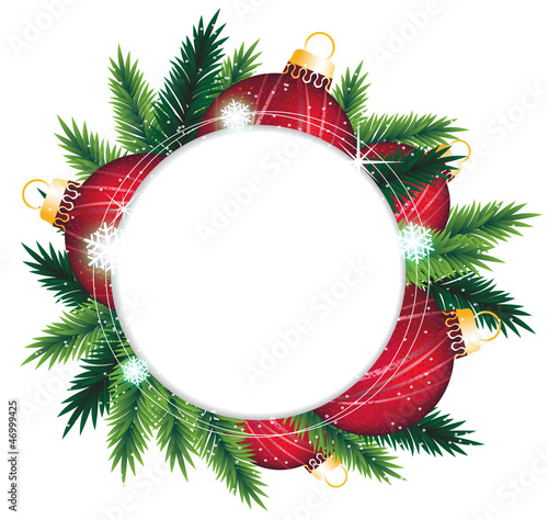 Pine wreath and red Christmas decorations