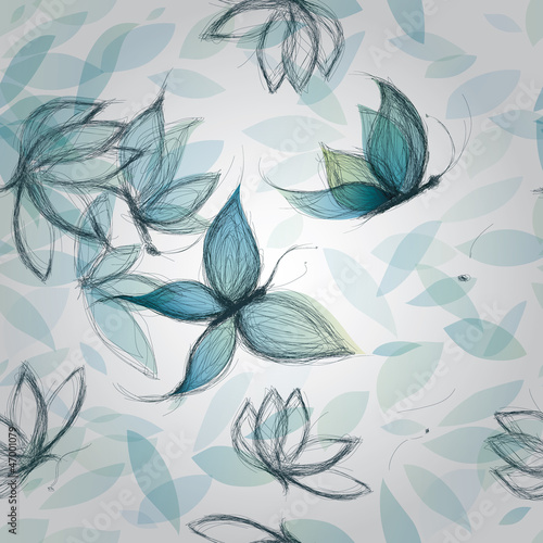 Azure Flowers like Butterflies / Surreal seamless pattern