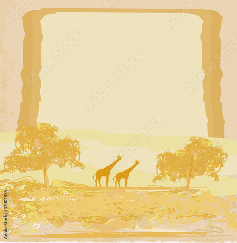 grunge background with African fauna and flora