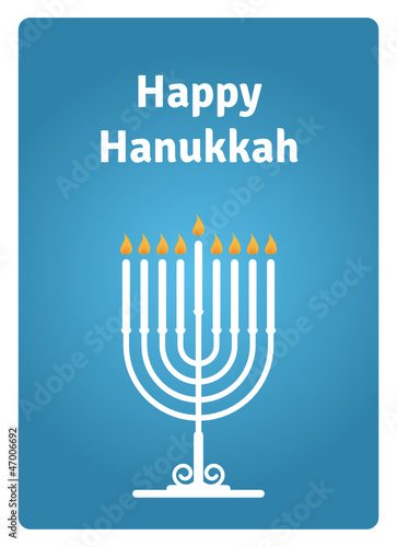 Blue Hanukkah card with a candle