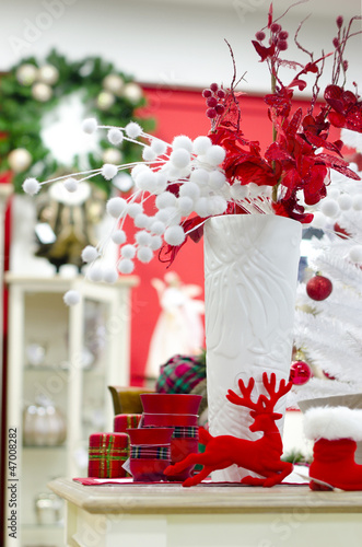 Christmas decoration - white vase and red elements