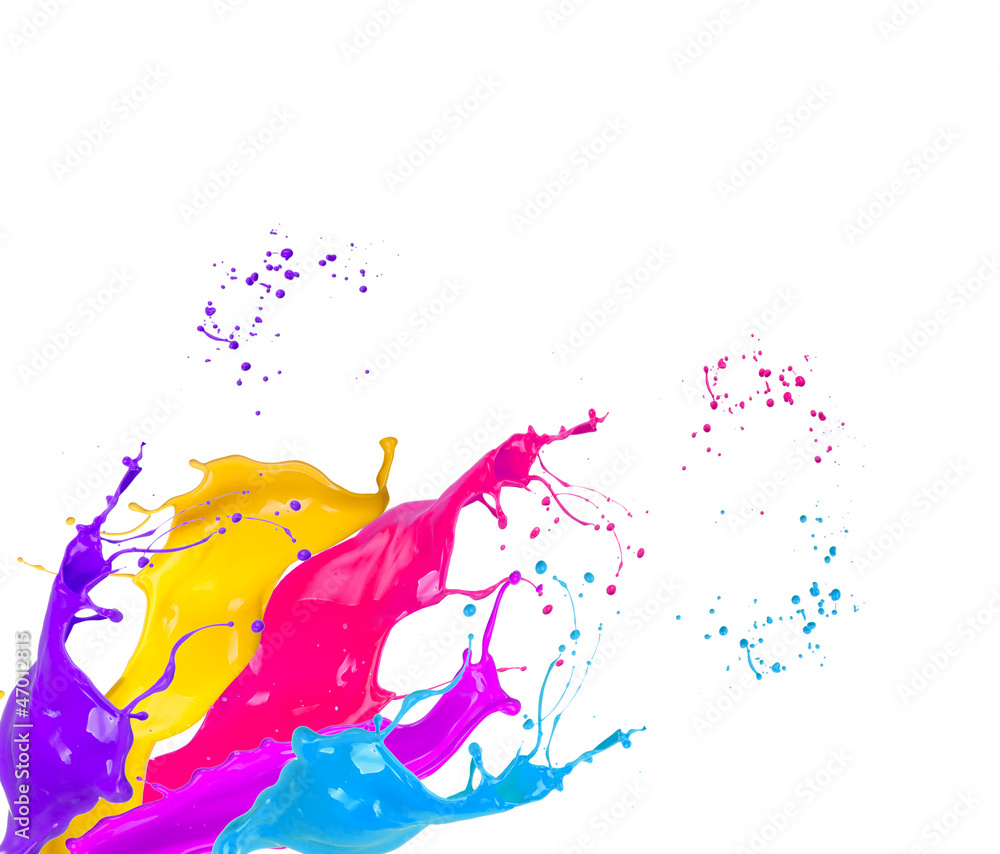 Fototapeta premium Colored splashes in abstract shape, isolated on white background