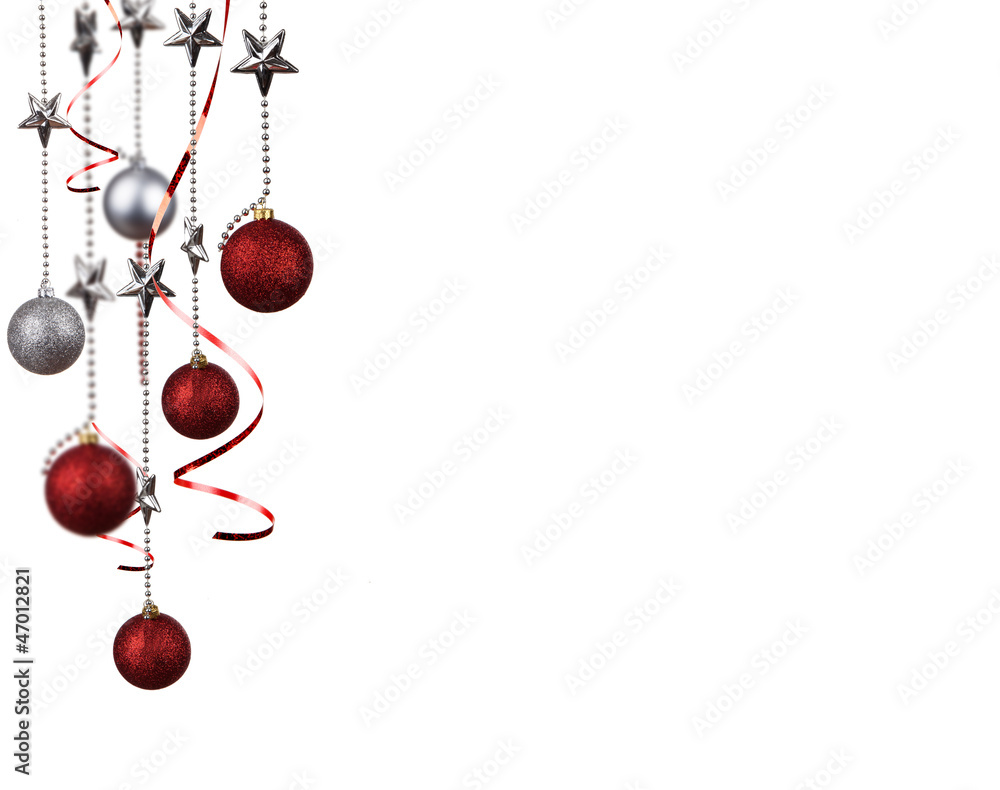 Bright red, silver Christmas tree balls Bright red, silver Christmas tree balls