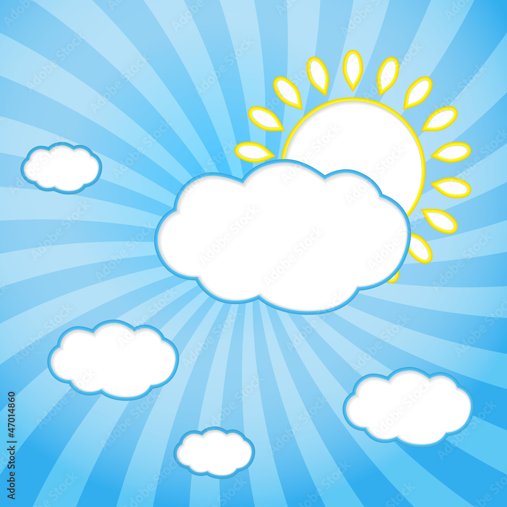 Abstract web design background with clouds and sun with rays. Abstract web design background with clouds and sun with rays.