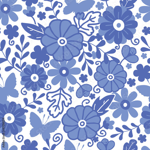 Vector Delft blue Dutch flowers elegant seamless pattern