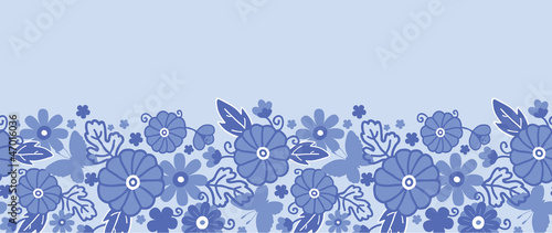 Vector Delft blue Dutch flowers elegant horizontal seamless