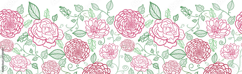 Vector floral line art horizontal seamless pattern border with Vector floral line art horizontal seamless pattern border with