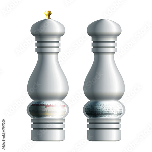 et of two white hand mills for pepper and salt. Eps10