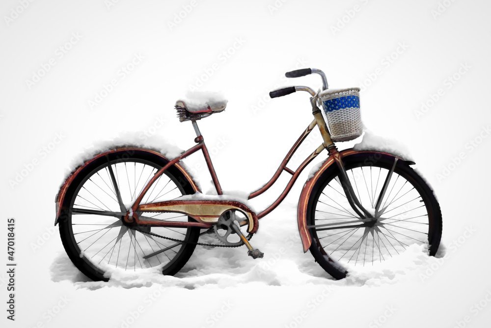 Old Bicycle Parked in Snow