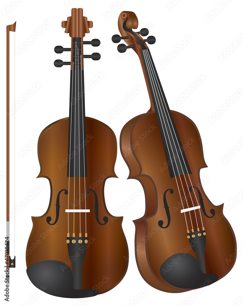 Fototapeta premium Violins with Bow Illustration