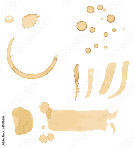 Coffee stains vector with coffee splashes, marks, drips and smears isolated
