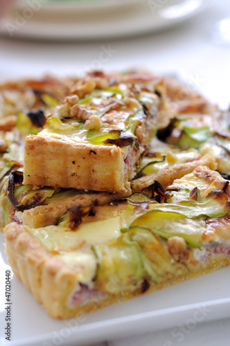 Courgette and Taleggio tart with polenta pastry