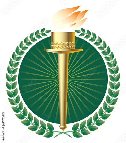 Green laurels and gold torch