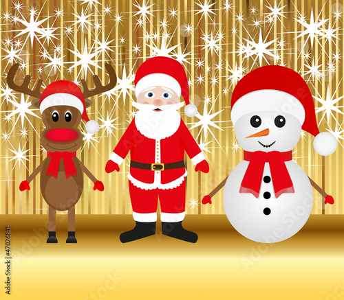 Christmas reindeer snowman and Santa Claus