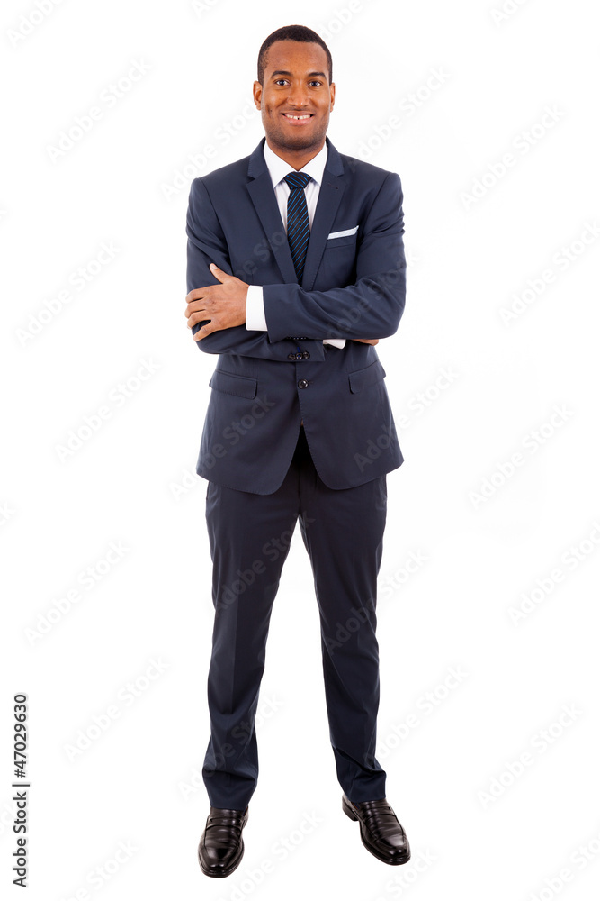 Full length of a young African American business man standing on Full length of a young African American business man standing on