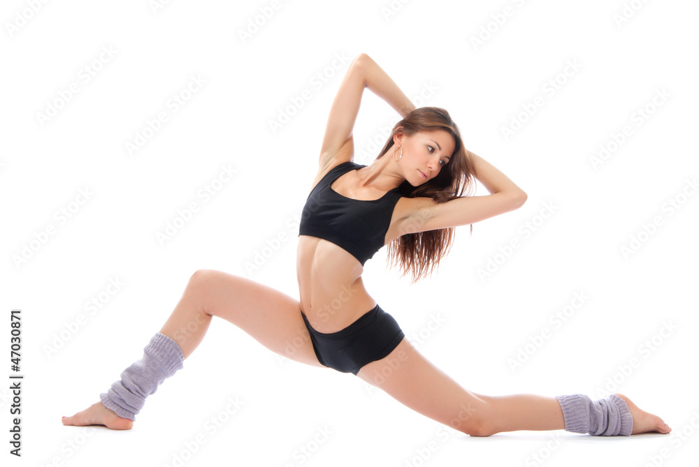 Beautiful slim fitness woman stretching exercise