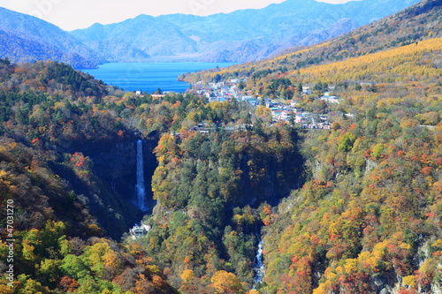 Kegon Falls and Lake Chuzenji in NIkko, Japan.
