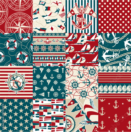 Nautical elements patchwork pattern