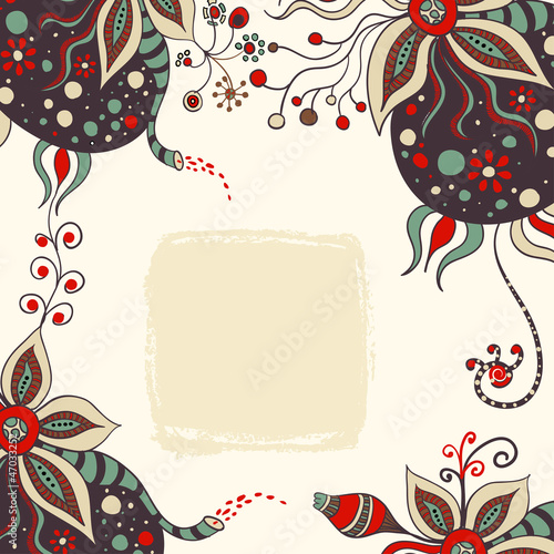 ornamental abstract handdrawn background with flower elements