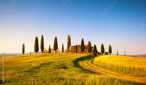 Paesaggio Toscano, villa con cipressi