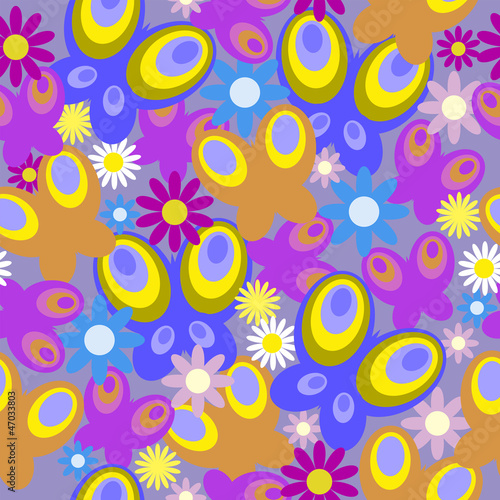 Seamless pattern with butterflies and flowers