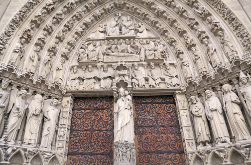 Detail of of Notre Dame in Paris Cathedral, France