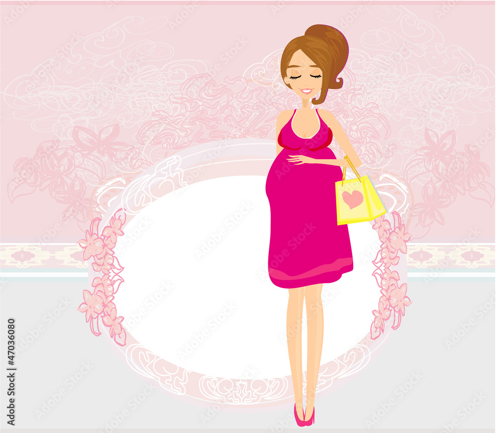 Beautiful pregnant woman on shopping for her new baby Vector Beautiful pregnant woman on shopping for her new baby Vector