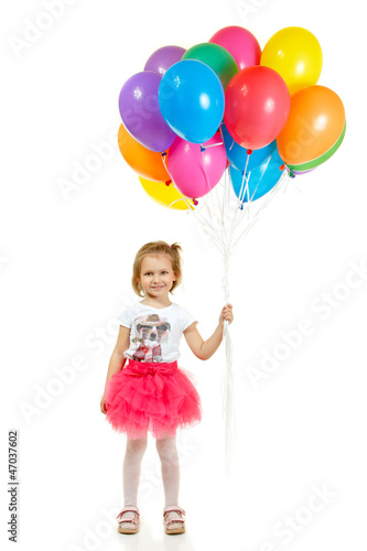 Happy little girl with color balloons © Khorzhevska