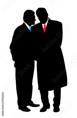 Two businessmen discreet conversation, telling a secret