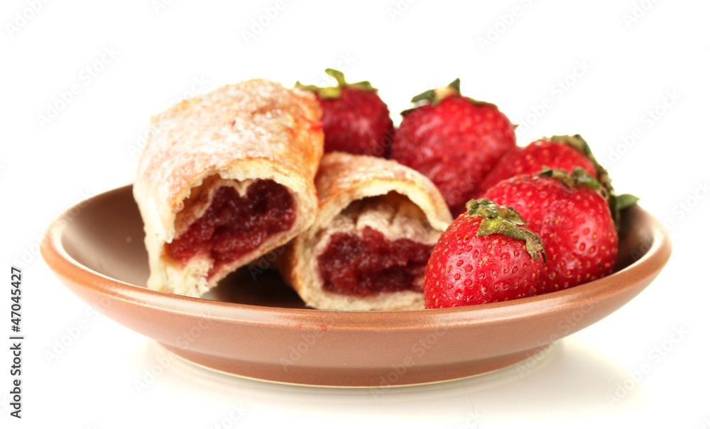 Fresh bagels with strawberry isolated on white Fresh bagels with strawberry isolated on white