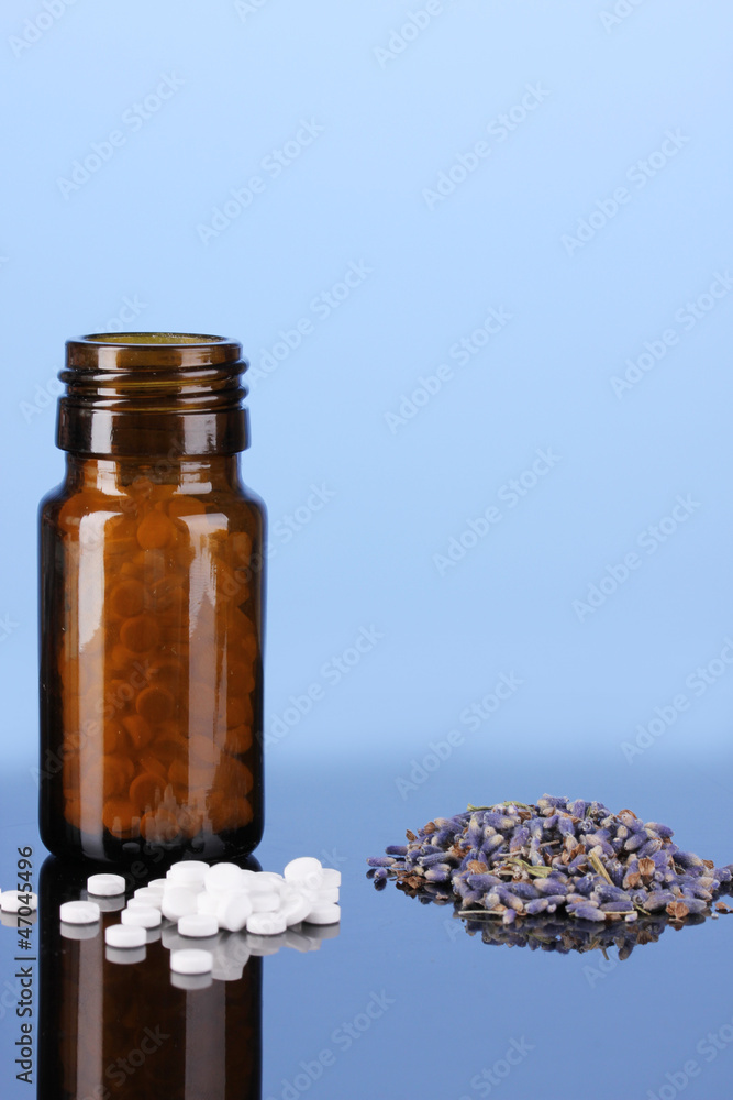bottle with pills and herbs bottle with pills and herbs