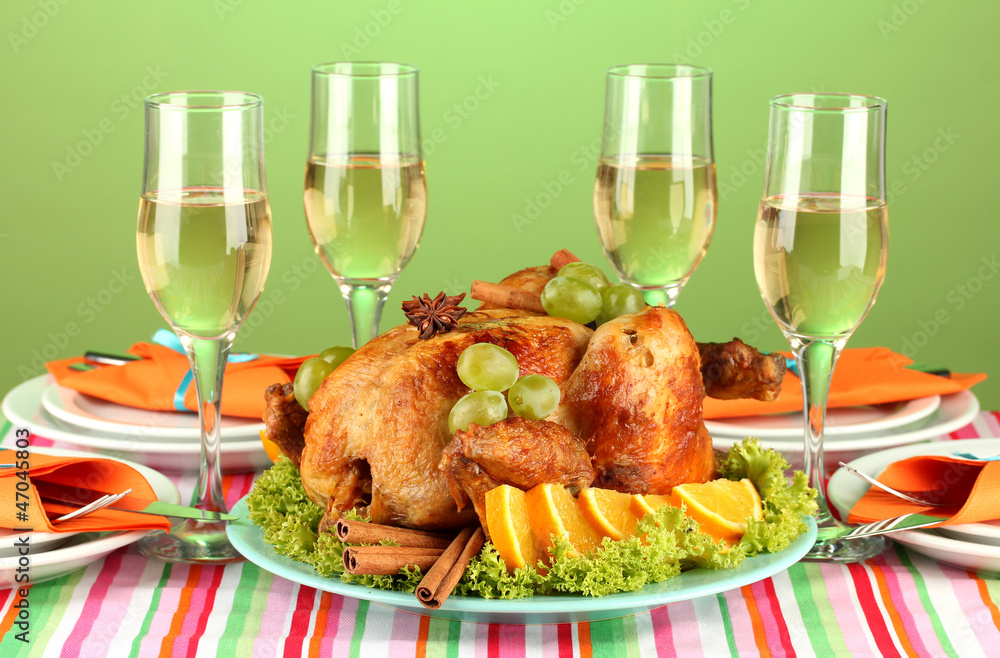 banquet table with roast chicken banquet table with roast chicken