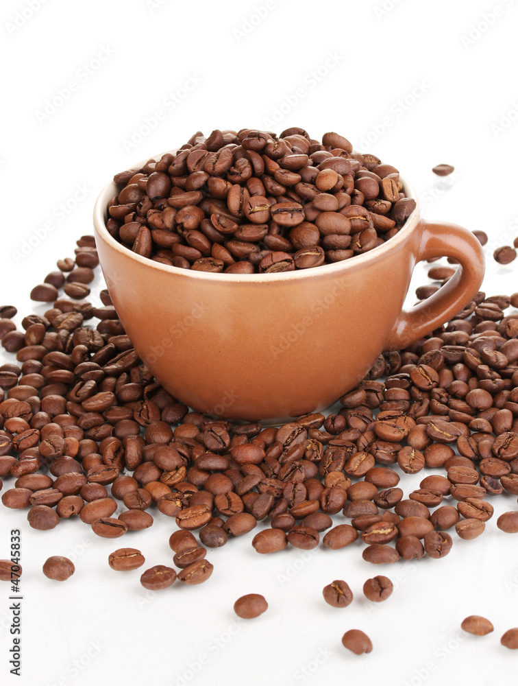 Fototapeta premium Coffee beans in cup isolated on white