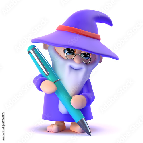 Wizard writes with his magic pen...