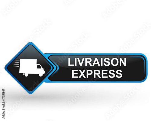 livraison express sur bouton web carré design bleu