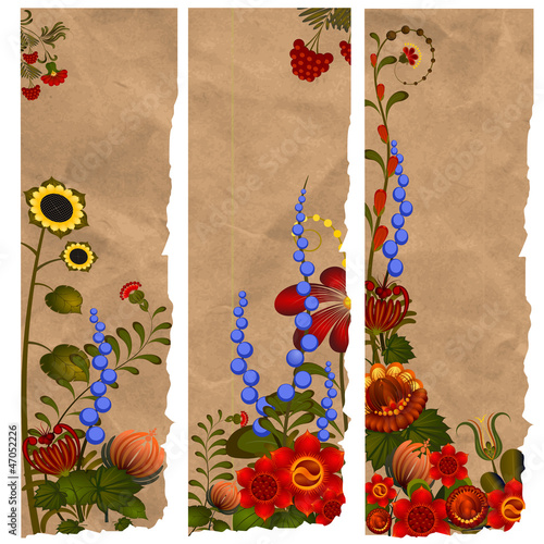 A set of paper bookmarks with traditional Ukrainian designs. eps