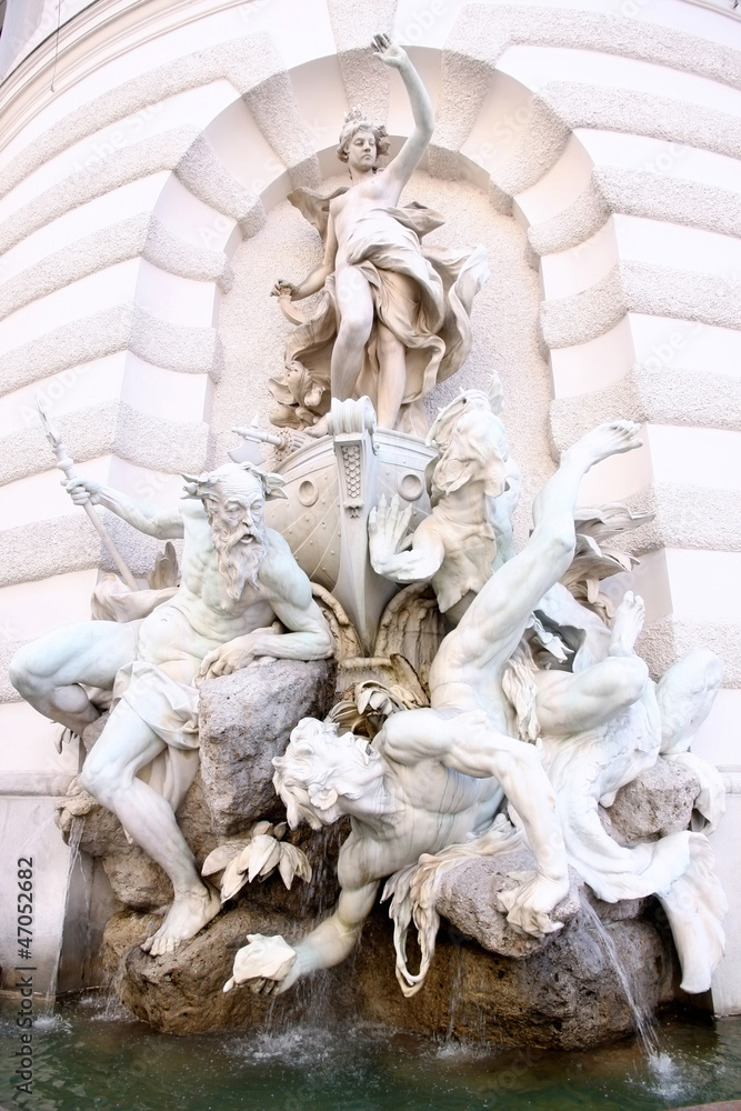 Michaelerplatz Fountain in Hofburg Quarter, Vienna, Austria
