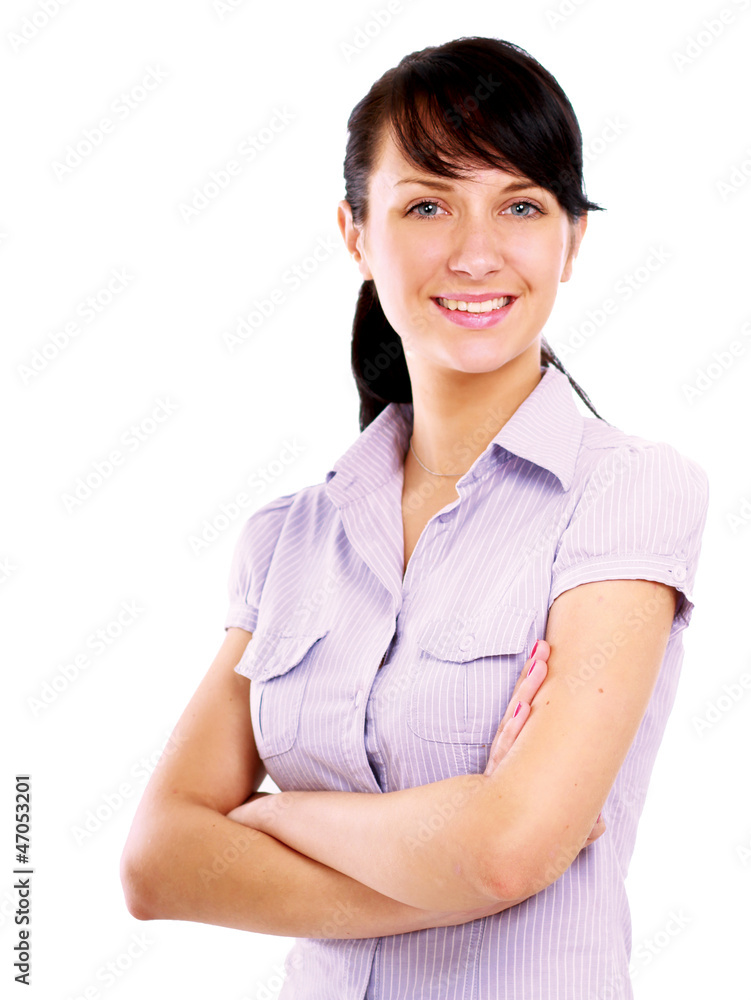 Portrait of beautiful woman standing with folded arms Portrait of beautiful woman standing with folded arms