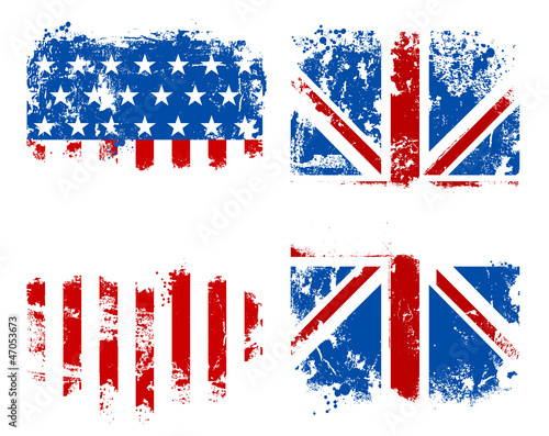 Grunge banners USA and UK national flags