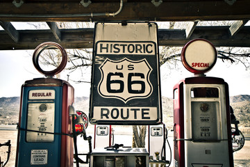 Aluminium schilderij Route 66 Historische Route 66 asfaltweg  © Nicola_Del_Mutolo