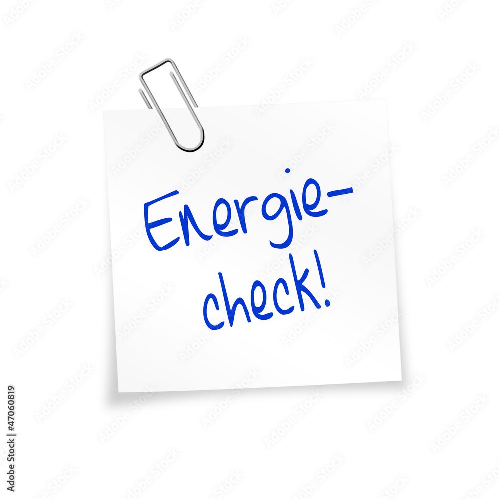 Notizzettel weiß mit Büroklammer - Energiecheck! Notizzettel weiß mit Büroklammer - Energiecheck!