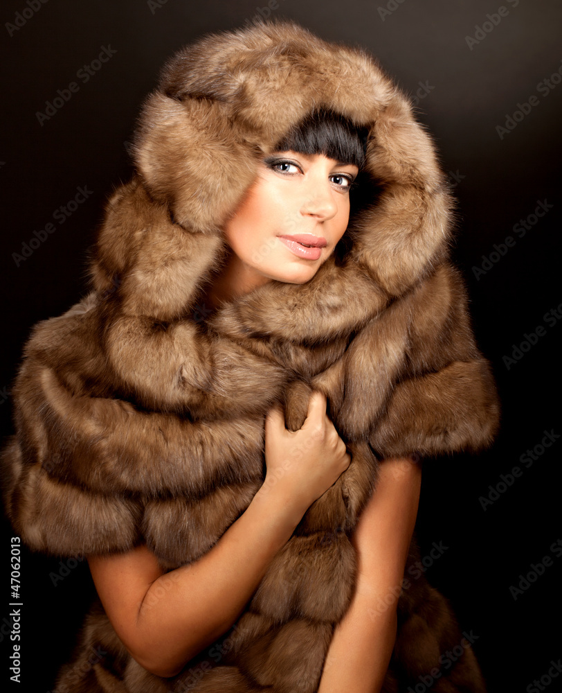 High fashion model wearing fur vest High fashion model wearing fur vest