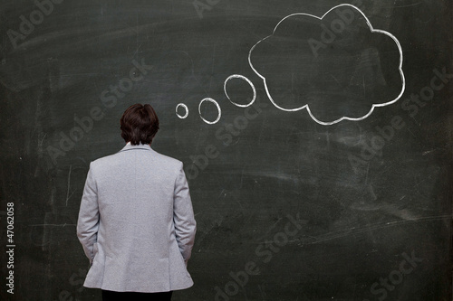 man chalkboard bubble